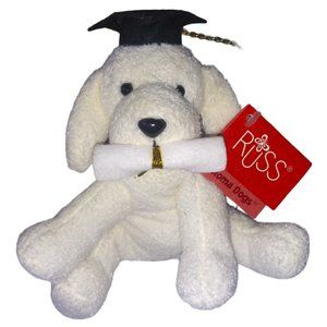 RUSS BERRIE Diploma Dogs Cream Stuffed with Diploma Plush 6 Inch Graduation Gift